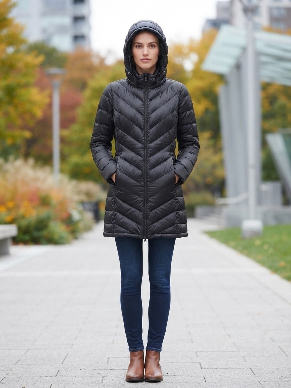 Calvin Klein Women's Black Hooded Packable Down Coat